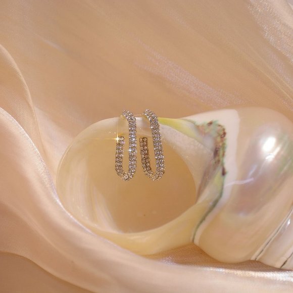 NEW 14K Gold Plated Round Pace Diamond Square Hoop Earrings - Picture 8 of 9